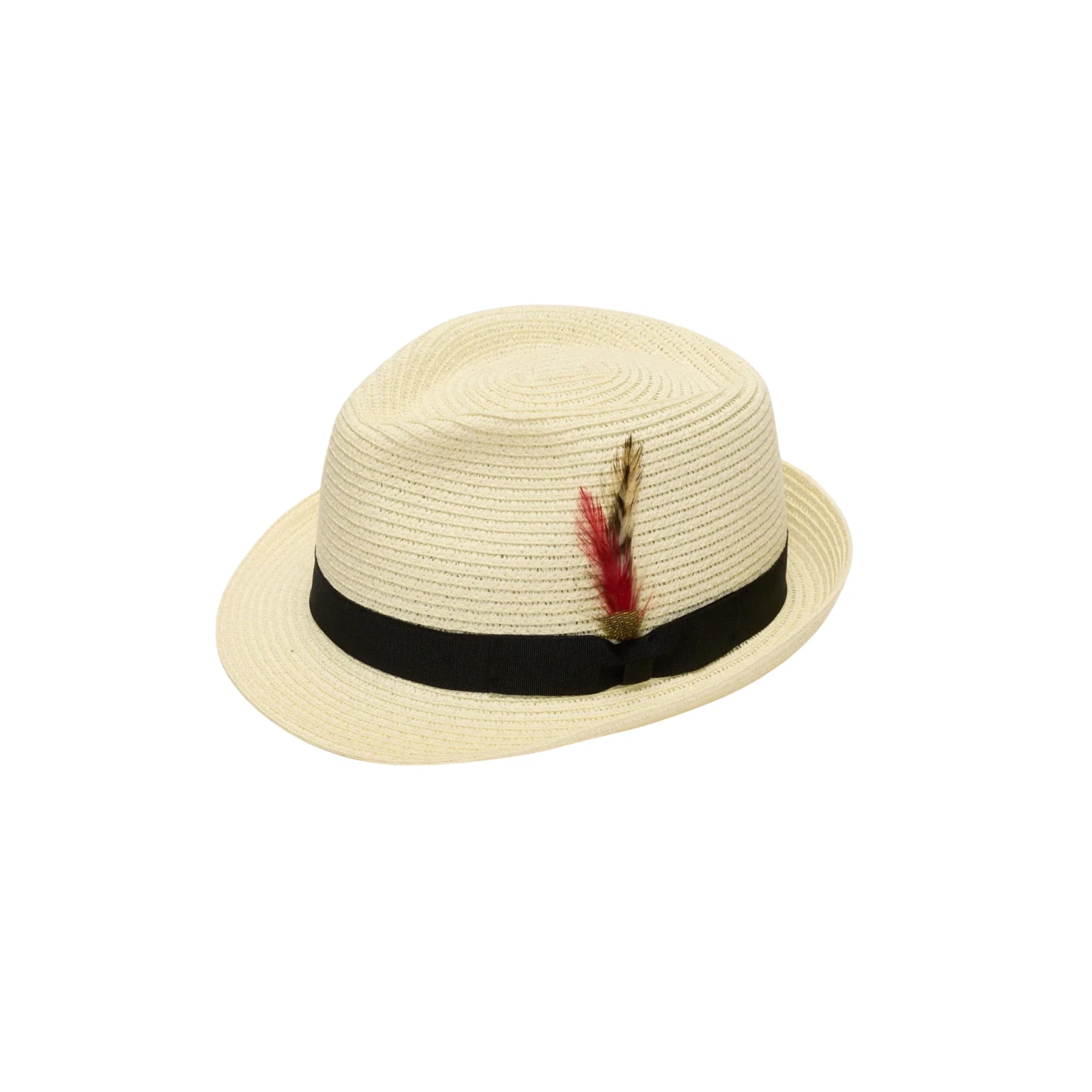 Classic Straw Trilby Hat – Short Brim Fedora Style Summer Sun Hat with Feather