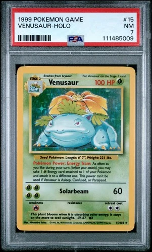 1999 POKEMON BASE SET UNLIMITED  #15 VENUSAUR-HOLO PSA 7