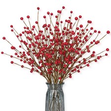 24 Pack Christmas Tree Picks 17 Inch Red Berry Picks Artificial Holly Berry S...