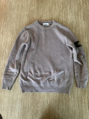 Vintage Stone Island Gray Beige Wool Knit Sweater Green Patch With Crewneck