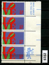 Dealer Dave US Stamps 8¢ LOVE STAMP STRIP OF 4, MAIL AND ZIP MARGINS, MNH (2919)