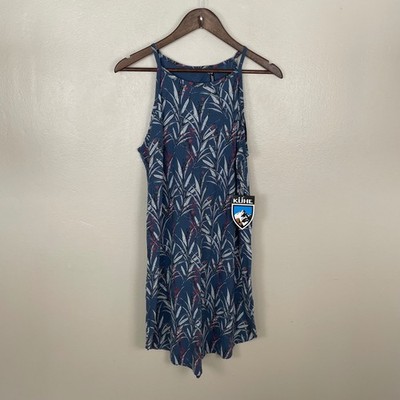 KÜHL Women's L Kandid Dress Blue Overcast Print Botanical High Neck 4291 NWT