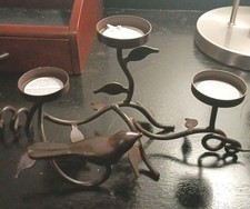 3,Tea light Candle Holder Bird And Leaves On Metal Branch 12"Long