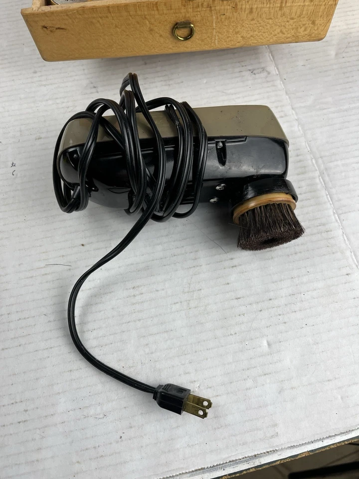 De Colección Ronson 2 Velocidades Roto-Shine Magnético Eléctrico Pulidora Zapatos Kit Caja Madera GG Foto 3 de 4