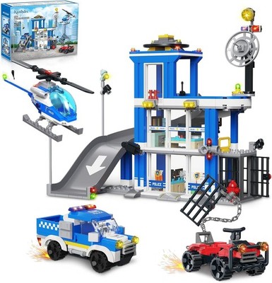 601 Teile Stadtpolizeistation Bauset Spielzeug Polizeiauto Hubschrauber Geschenk Kinder 6-12