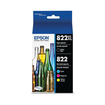Genuine Epson T822XL/T822 Ink Cartridge 4-Pack Black XL & Color CMY Original OEM