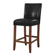 HomePop 29" Traditional Wood and Faux Leather Barstool in Black