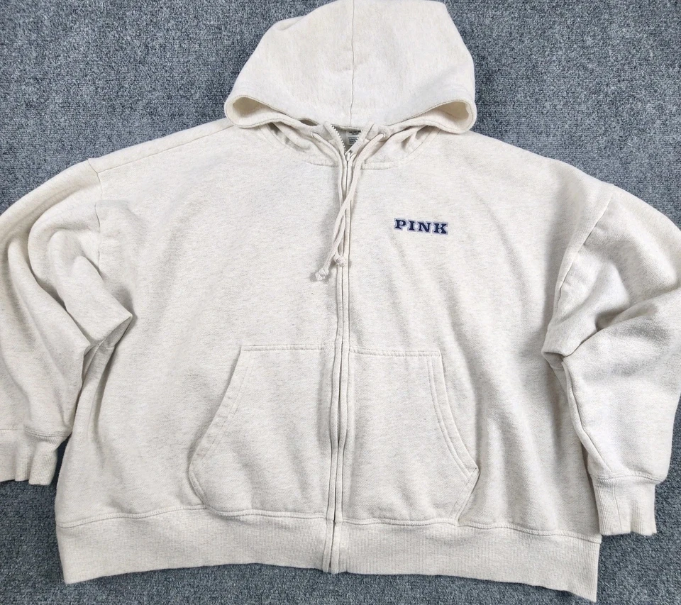 ROSA Victoria's Secret 2XL Marfil Cremallera Sudadera con Capucha Logo Bordado XXL Y2K Sudadera Foto 3 de 4