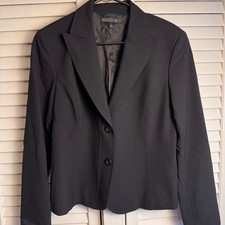 Lafayette 148 New York Black Blazer Jacket Size 6 Tailored Two-Button Wool Blend