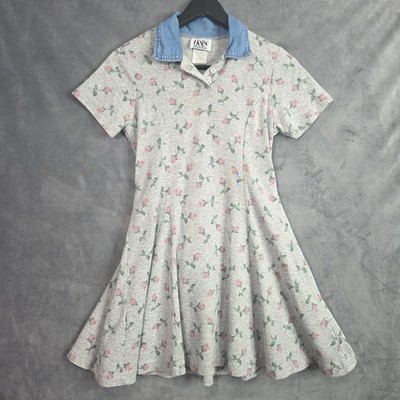 Vintage OOPS California Floral Dress 14 Denim Collar Fit Flare 90s USA
