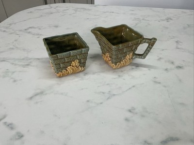 Vintage kleines Zucker & Milchkännchen Milchkännchen Backsteinmauer Blätter Dartmouth Keramik