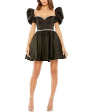 Mac Duggal Beaded Top Puff Sleeve Mini Dress Women's