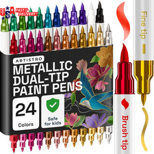 24 Metallic Acrylic Paint Markers - Paint Pens for Drawing, Brush  Fine Tips -