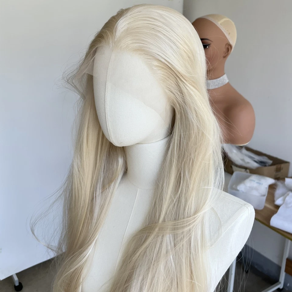 Платиновые светлые синтетические волосы длинные прямые T кружевные фронтальные парики многослойные - Изображение 3 из 4