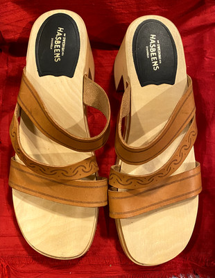 Hasbeens Swedish Clogs, Size 40 (US 10 according to site), Tan Leather, Platform