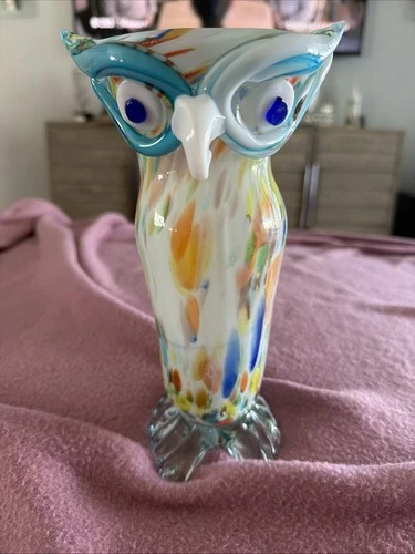 Vintage Murano Art  Glass Owl Vase