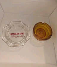 Vintage  Best Western Amber Glass and Ramada Inn Clear Glass Ashtrays