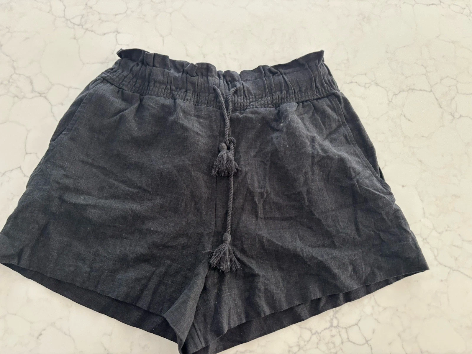 NWT Abercrombie & Fitch Women's High Rise Linen-Blend Shorts Black Size S