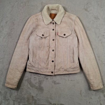 Levi s Wildleder Trucker Jacke Damen Small Beige Sherpa Gefüttert Premium Ziegenleder