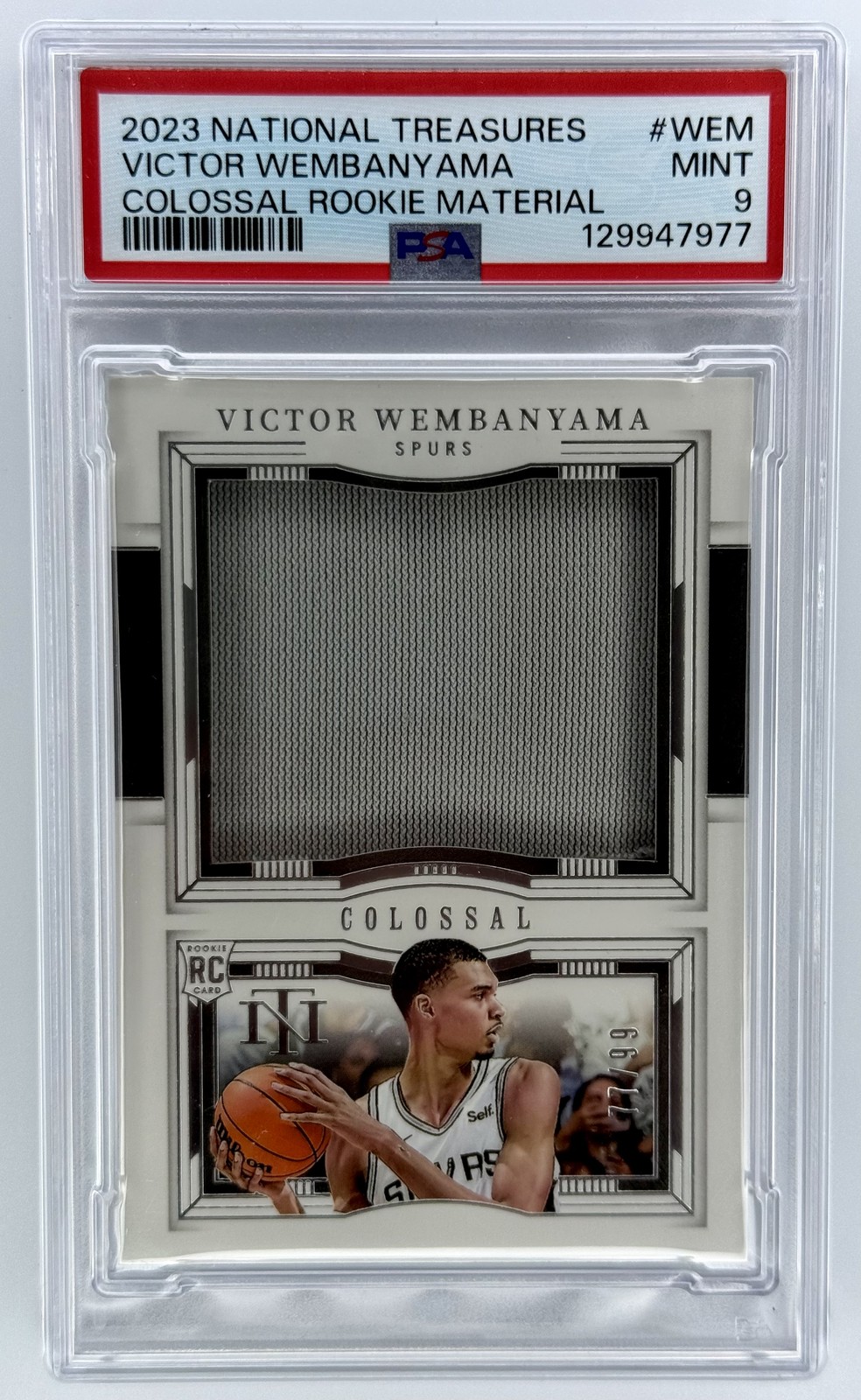 2023 Panini National Treasures Victor Wembanyama #CR-WEM /99 RC MEM Spurs PSA 9