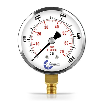 #ad #ad 2 1 2quot; Pressure Gauge Chrome Steel Plated Case 1 4quot;NPT Lower Mnt. 1000 PSI $8.95