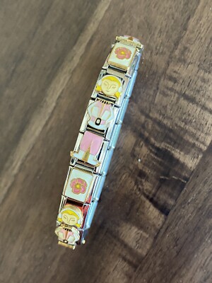 Blonde Girl With Pink & White Snowsuit Kids size Italian Charm Bracelet New