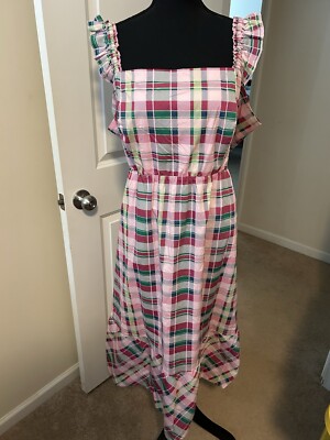 NWT Torrid 2 2x 18 20 Pink & Green Plaid Poplin Tiered Ruffle Strap Dress  Midi | eBay