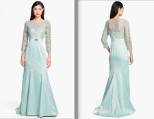HOT Adrianna Papell Crystal Embellished Lace  Satin Trumpet Wedding Gown Dress 