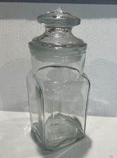 1940 French Antique Clear Glass Apothecary Candy Jar w/Lid, 10” Tall
