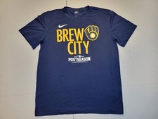 Nike Milwaukee Brewers Brew Crew Postseason 2021 Shirt Size Men's Medium Dri-fit