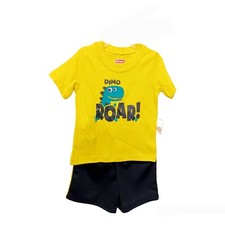 Swiggles Boys Short Set-18M-Dinosaurs-Yellow-Black-Mesh Shorts-Short Sleeves