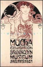 Brooklyn Museum 1921 Mucha Exhibition Vintage Poster Print Art Nouveau Decor 