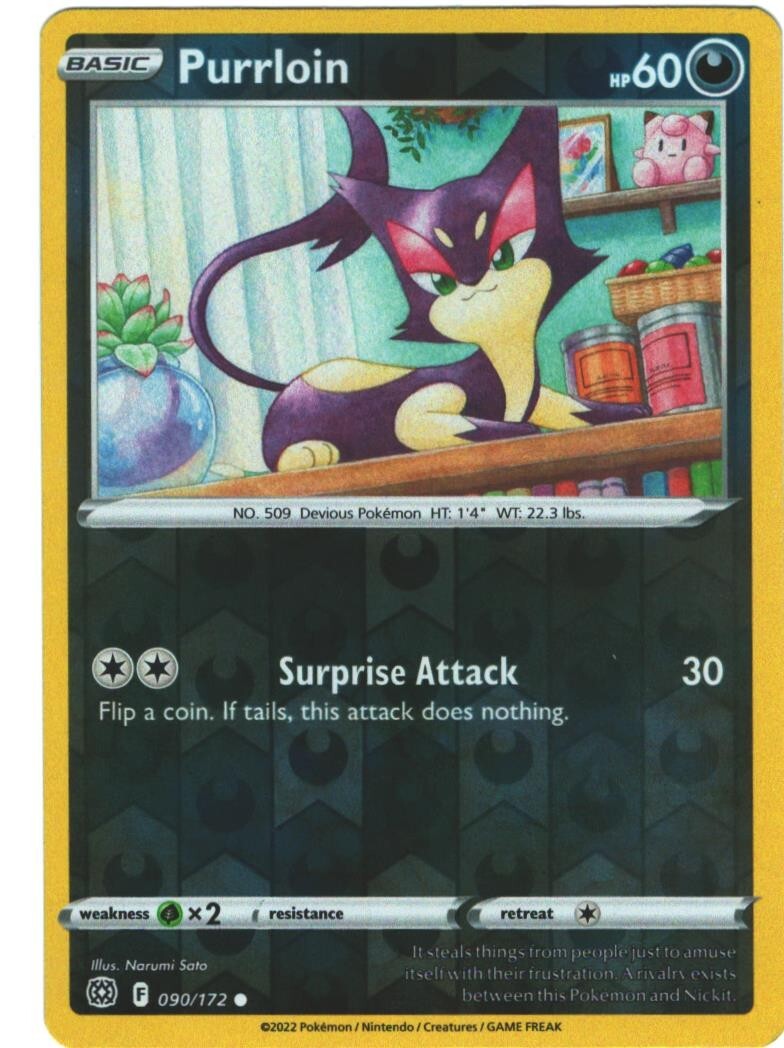 Purrloin 90/172 Brilliant Stars Reverse Holo Common Pokémon TCG
