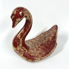 Vintage Swan Figure Towel Holder Rare Color Red Gold Splotch Ceramic Retro Bath