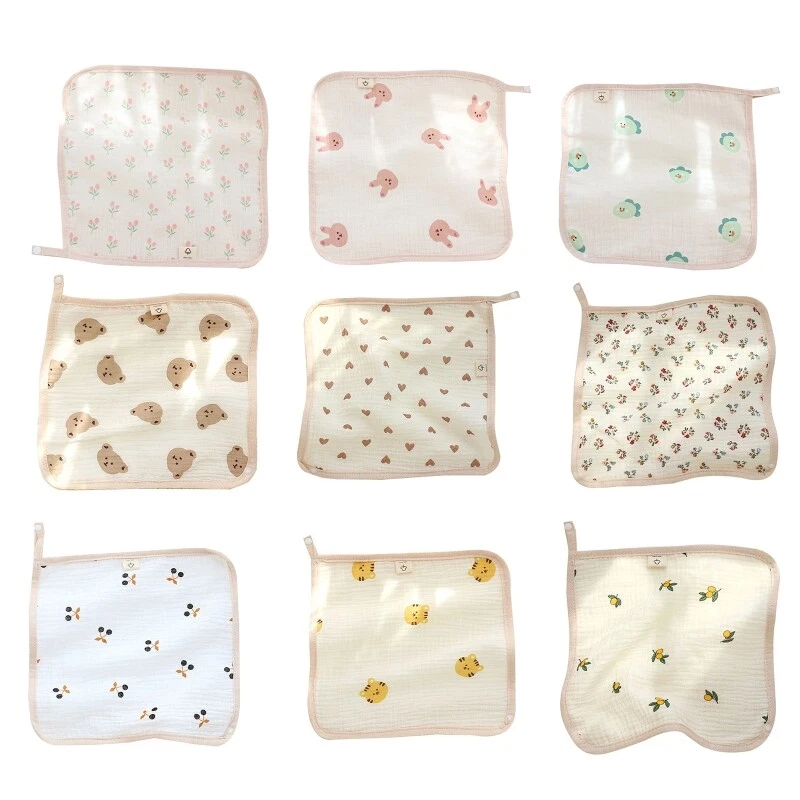 Baby Bib Cotton for Towel Cartoon Pattern Button Soft Saliva Towel