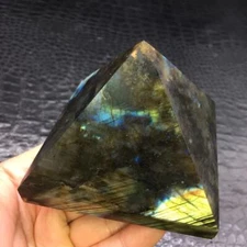 Natural Rainbow Labradorite Quartz Crystal Pyramid Healing Decorate Reiki 80mm