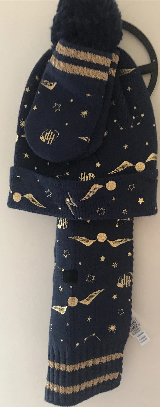 M&S 12-18 Months 3 Part Harry Potter Navy & Gold Hat ,Scarf & Miittens Set