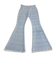 POL Flare Bell Bottom Jeans Womens S Embroidered Frayed Hem Retro Boho Festival