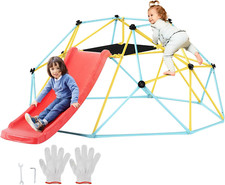 Climbing Dome, 8FT Geometric Dome Climber with Slide, Jungle Gym Supports 600LBS