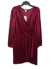 Nine West Plus 2x Burgundy Wrap Velvet Dress NWT