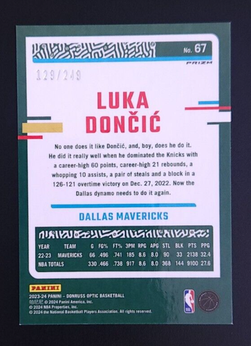 2023 Luka Doncic Optic Blue Seismic #67 #d /249 Lakers Mavs - Picture 2 of 2