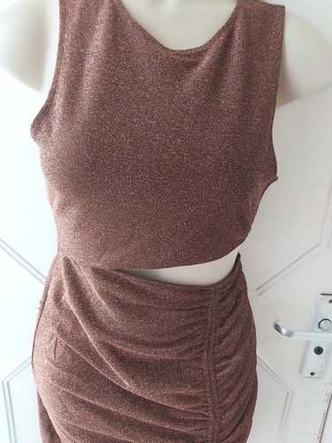 H & M Bronze Metallised Cutout Occaision Party Dress Size M UK 10-12 - Picture 3 of 10