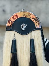 Scottish Long Horse Hair Sporran Harp Badge Design Black Tassels Long Sporran