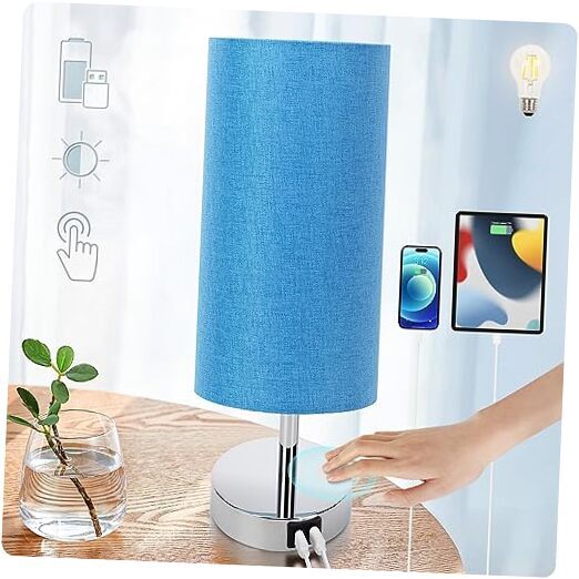 Lámpara de Noche con Puerto USB - Mesa de Control Táctil para Dormitorio Madera 3 Vías Denim