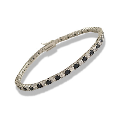  Tennisarmband Weißgold Oberfläche Diamant Schwarz Onyx Rund Schliff Tennisarmband