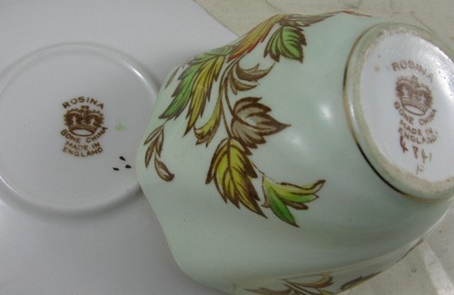 Real Nice Vintage Fancy Cup & Saucer Colorful Fall Leaves Rosina - Picture 3 of 4