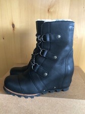 Sorel JOAN Of ARTIC BOTAS DE CUÑA NEGRAS 8 NEGRAS RARAS piel de oveja al tobillo