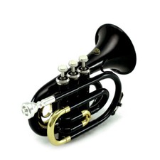 Guarantee Quality Sound Band Approved Black/Gold Pocket Trumpet With Carry Case