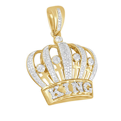 1.35ct Natural Round Diamond King Crown Royal Charm Pendant In 10K Yellow Gold