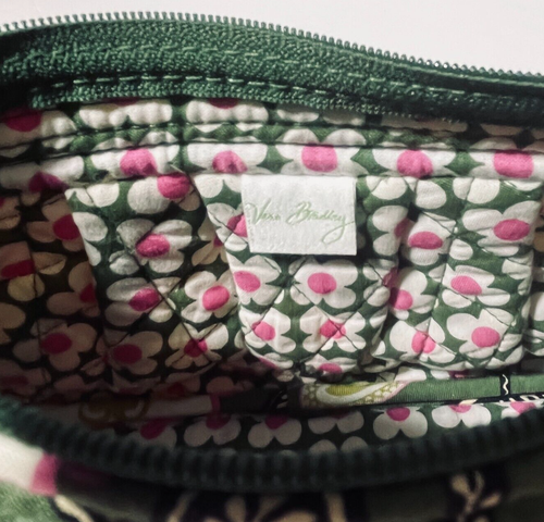 Vera Bradley Shoulder Purse Green Retired Pattern Olivia Pink Small y2k Zip Bag - Picture 4 of 16